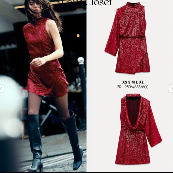 ZARA ASYMMETRIC SEQUIN MINI DRESS SIZE M ,L NEW WITH TAG! - Picture 2 of 7